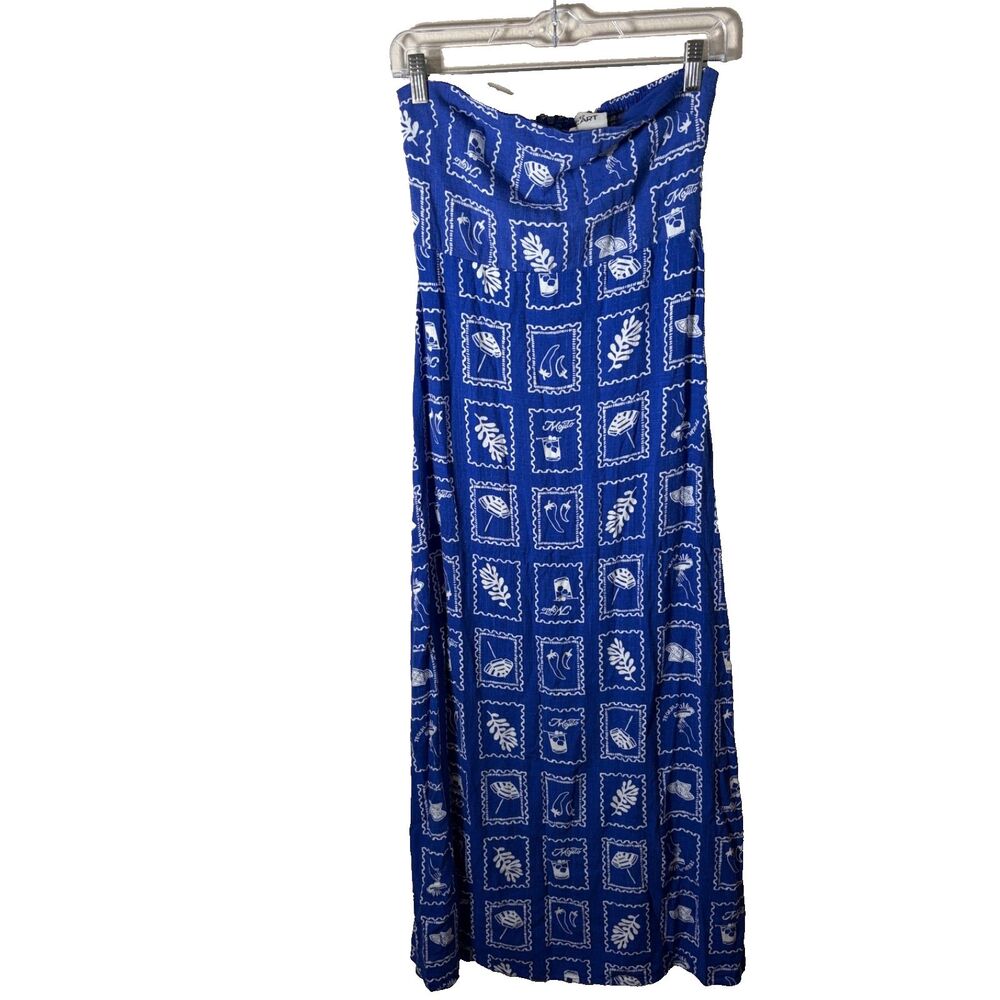 Paper Heart Dress Women's Medium Tube Strapless Midi Stamp Printed Blue
